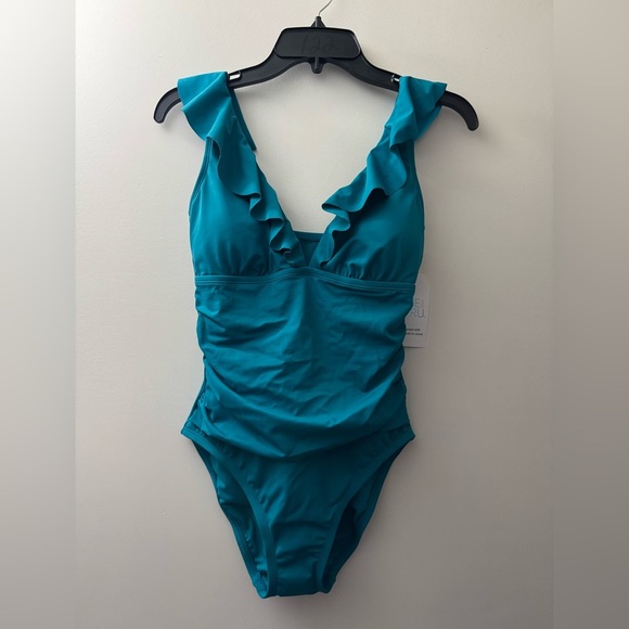 Time and Tru Other - Time and Tru Teal Ruffled One Piece Swimsuit
